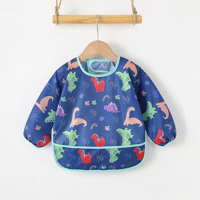 Long Sleeved Bibs,5 PCS Waterproof Wearable Bibs with Sleeves,Baby Feeding Smock 6-30 Months