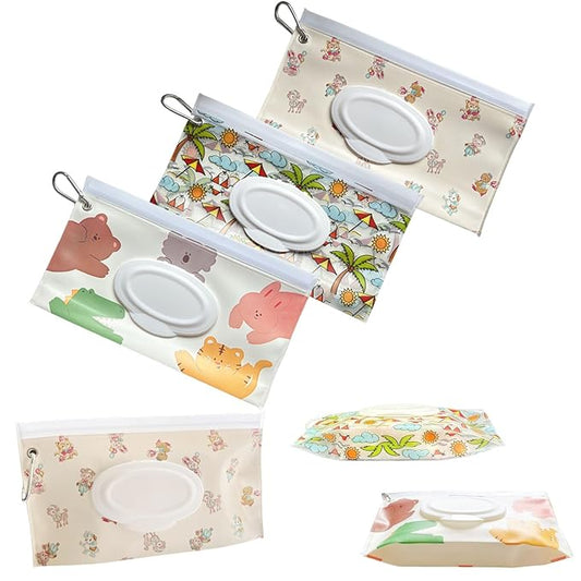 3 PCS Baby Wipes Dispenser Portable Wet Wipe Dispenser Bag，Portable Refillable Wipe Holder, Baby Wipes Container, Wipe Dispenser, Wet Wipe Carrying Case Holder for Travel