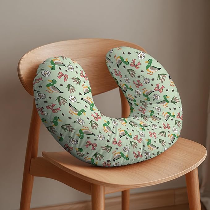Cute Mallard Ducks Bows Reeds Nursing Pillow Covers Green Ducks Daisy Flowers Nursing Covers for Breastfeeding Hunting Season Pillow Slipcover for Baby Girls Boys Newborn