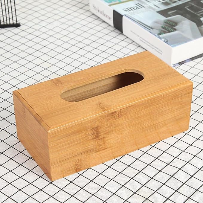 Bamboo Wooden Tissue Dispenser Box Rectangle Tissue Holder Standard Tissue Box Cover -Wet Wipe Case Baby Wipe Holder - Napkin Holder for Table