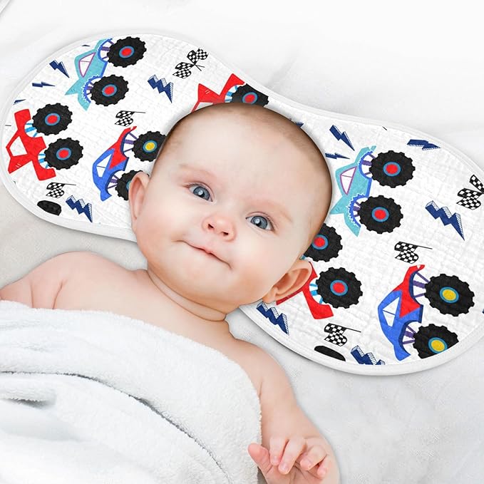 vvfelixl Baby Burp Cloths Monster Truck Cartoon Baby Newborn Cotton Burping Cloths Set Baby Washcloths 4 Pack