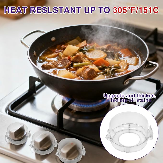 Stove Knob Covers for Child Safety, 5 Pack White Gas Stove Protector, Baby Proof Kitchen Knob Guards, Heat Resistant Clear Stove Knob Covers, Easy Install Universal Design