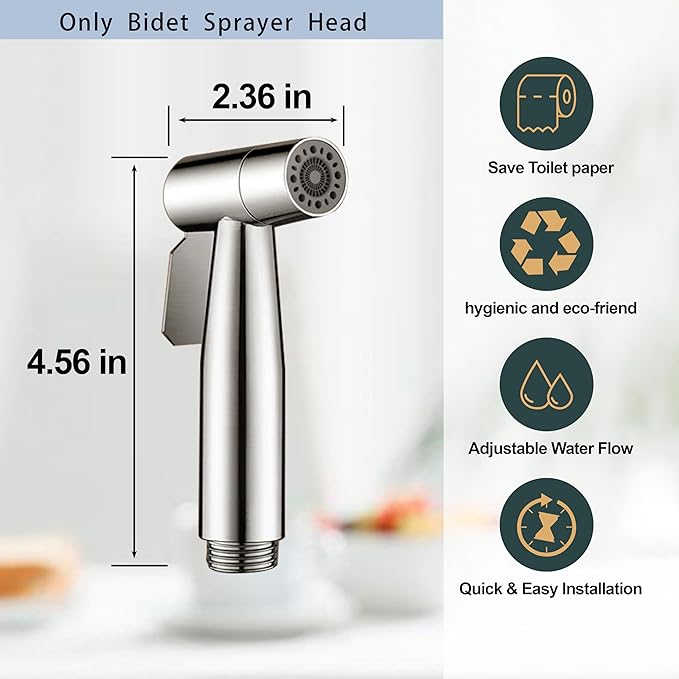 Brushed Nickel Bidet Sprayer Head, Stainless Steel Handheld Shattaf Jet Spray Attachment for Toilet, Baby Cloth Diaper Sprayer with Adjustable Water Pressure Control, 1 Pack