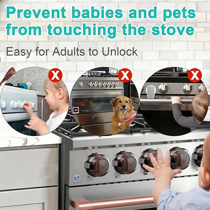 Stove Knob Safety Covers & Oven Lock for Child Baby Proofing Kitchen Universal Size Gas Knob Covers Clear View Childproof Oven Knob Covers for Kids and Pets (5packs +1locks)
