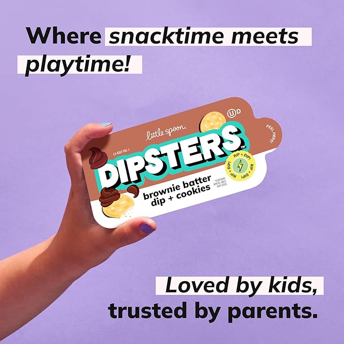 Little Spoon Brownie Batter Dip + Cookies Dipster, Big Kid Favorite Dunking Snack with Hidden Veggies, Organic Oats, Purple Sweet Potato & Spinach, Maple Sweetened, Non-GMO, 2g Plant Protein, 3 Trays per Pack, Total of 12 Trays