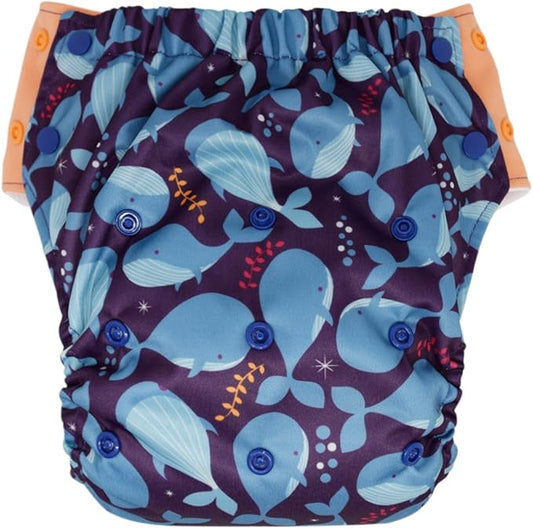 EcoAble Reusable Potty Training Diaper with Insert, Daytime Pull-on Cloth Training Pants for Toddlers and Big Kids (Size 3, Whale)