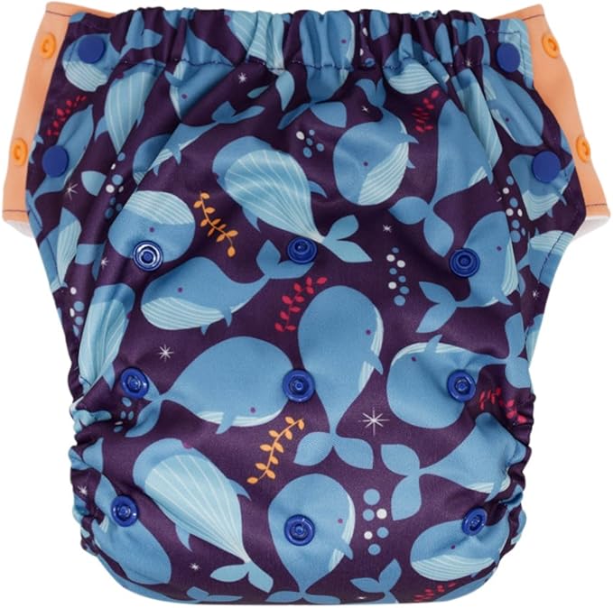 EcoAble Reusable Potty Training Diaper with Insert, Daytime Pull-on Cloth Training Pants for Toddlers and Big Kids (Size 2, Whale)