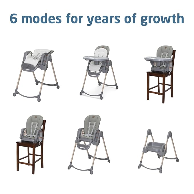 Maxi-Cosi Minla 6-in-1 High Chair for Babies & Toddlers, Portable Foldable Highchair, EcoCare Fabric, 9 Heights, 5 Reclines, 4 Tray Positions, Classic Green