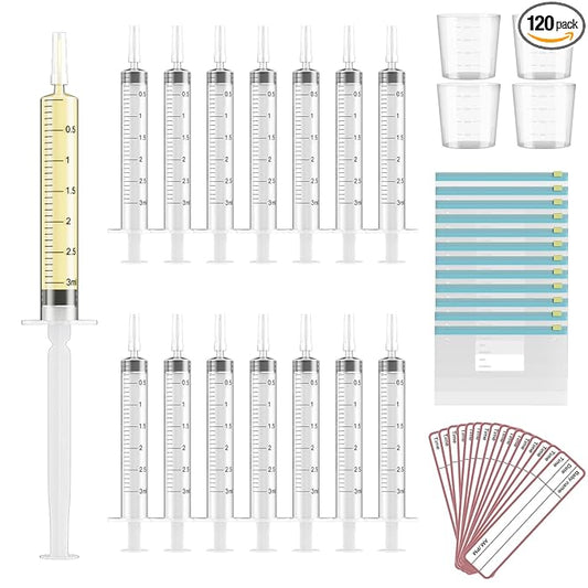 120 Sets 3ml Colostrum Collector Kit Include No Needle Colostrum Syringes with Caps 1mlx120, Stickerx120, 20ml Measuring Cupx4, Ziplock Storage Bagx12 for Breastmilk Collector