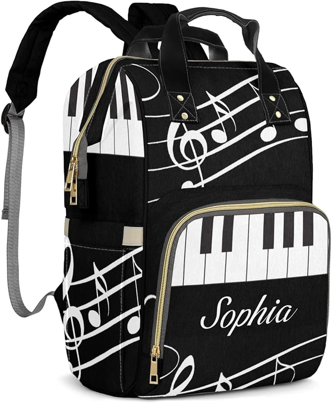 Musicians Piano Keys Cute Diaper Bag Baby Nappy Bag Daughter Multi-Function Custom Baby Bag Picnic Diaper Carrying Bag Unisex Gifts with Name