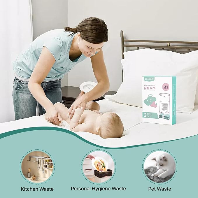 Diaper Pail Refills Compatible with DEKOR MINI, 30% Extra Thick, Leak-Proof, Durable, Holds Up to 660 Diapers, Easy to Use for Baby’s Diaper Disposal