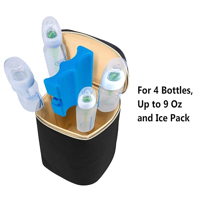 Teamoy Breastmilk Cooler Bag with Ice Pack, Baby Bottles Bag for up to 4 Large 9 Ounce Bottles and Ice Pack, Perfect for Working Mom Mother, Black