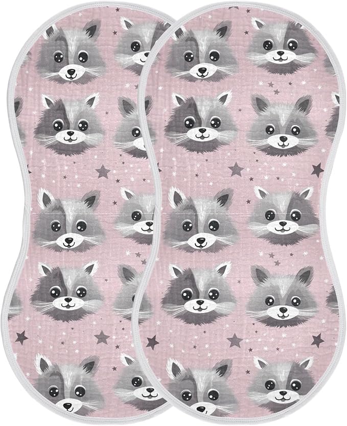 1Pc Cute Raccoon Burp Cloth,Unisex Large Absorbent Soft Cotton Muslin Burping Cloths for Newborn Boys Girls,11x22in,A111703