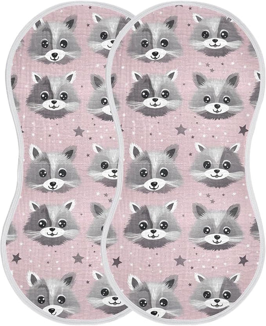 2Pcs Cute Raccoon Burp Cloth,Unisex Large Absorbent Soft Cotton Muslin Burping Cloths for Newborn Boys Girls,11x22in,A111703