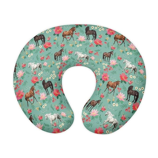 Horses Floral Washable Baby Nursing Pillow Cover with Hidden Zipper Dustproof Washable Support Pillow Slipcover for Bottle and Breastfeeding, Home Car Decor