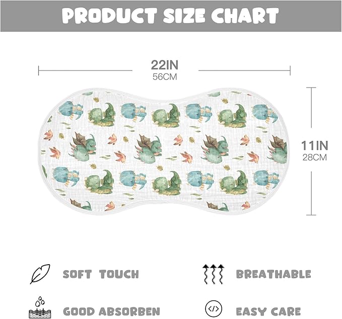 Burbuja Cute Dragon Muslin Baby Burp Cloths, Soft & Absorbent Cotton Burping Rags for Newborn Boys & Girls, 2 Pack