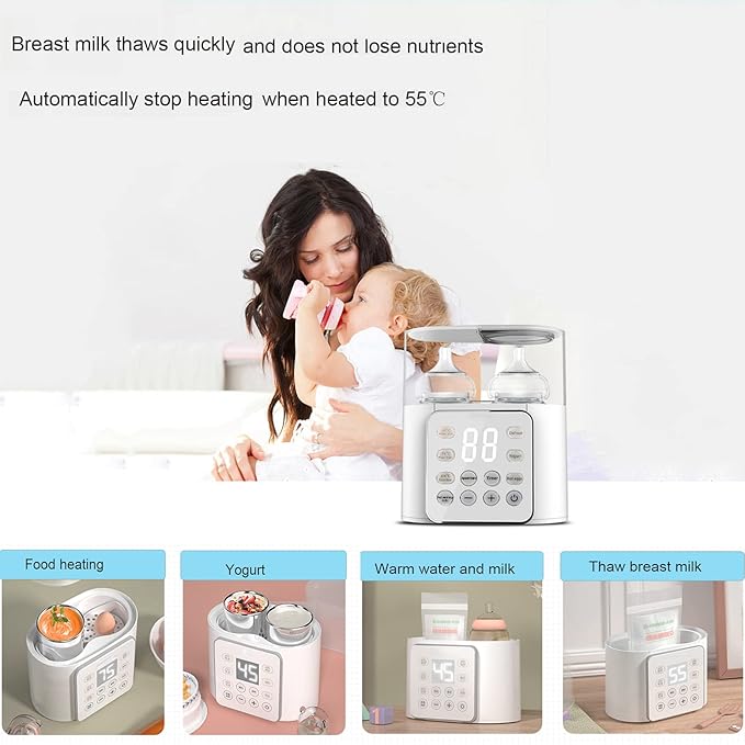 Baby Bottle Warmer, Fast Baby Food Heater Defrost BPA-Free Warmer Accurate Temperature Control for Breastmilk or Formula，9-in-1 Double Fast Warmer Bottle for Babies
