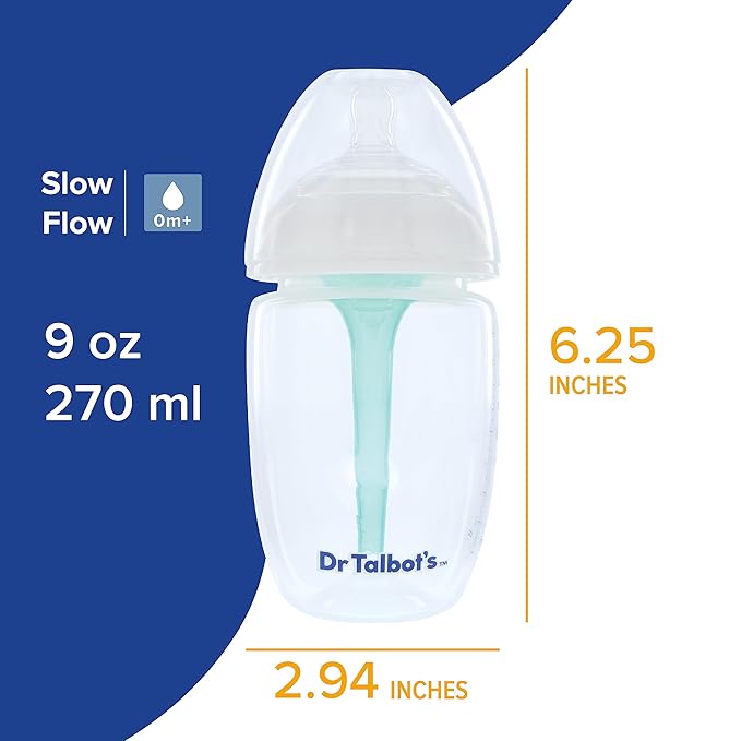 Dr. Talbot's Anti-Colic Bottles - 9 oz - Baby Bottles for Newborn Babies 0+ Months - Self Sterilizing Newborn Bottles with Slow Flow Soft Flex Nipple and Advanced Venting System (Pack of 2)