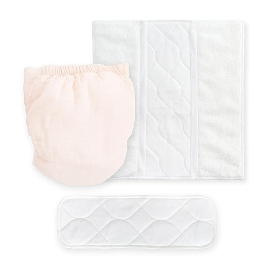 Amazing Baby Hybrid Cloth Diaper Cover With Pocket-Sling, Large, Sz 4 (22-40 lbs), Use With Boosties Inserts, Soft Pink, SmartNappy Set includes Muslin Cover + Tri-fold Insert + Booster Pad