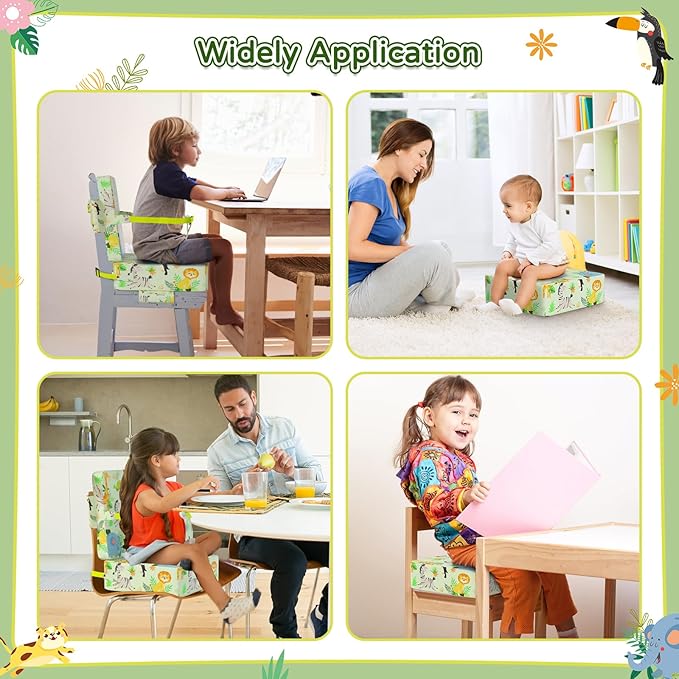 Booster Seat for Kitchen Chair with Backrest & 4 Adjustable Straps, Portable TPU Waterproof & Anti-Scratch Toddler Booster Seat for Dining Table, Removable & Non-Slip