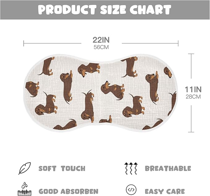 4 Pack Muslin Burp Cloths Dachshund Dogs Cute Cotton Baby Burp Cloths Ultra Absorbent Burping Cloth Soft Spit Up Rags for Newborn Babies 22x11 Inch