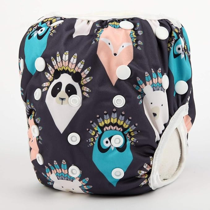 Baby Swim Diaper Nappy Pants Reusable Adjustable 0-2 Years Old Toddler Small (Small, Native Animal)