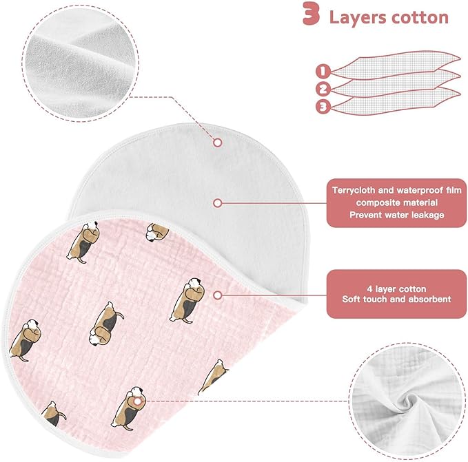 vvfelixl Baby Burp Cloths Lazy Beagle Puppy Baby Newborn Cotton Burping Cloths Set Baby Washcloths 4 Pack Pink