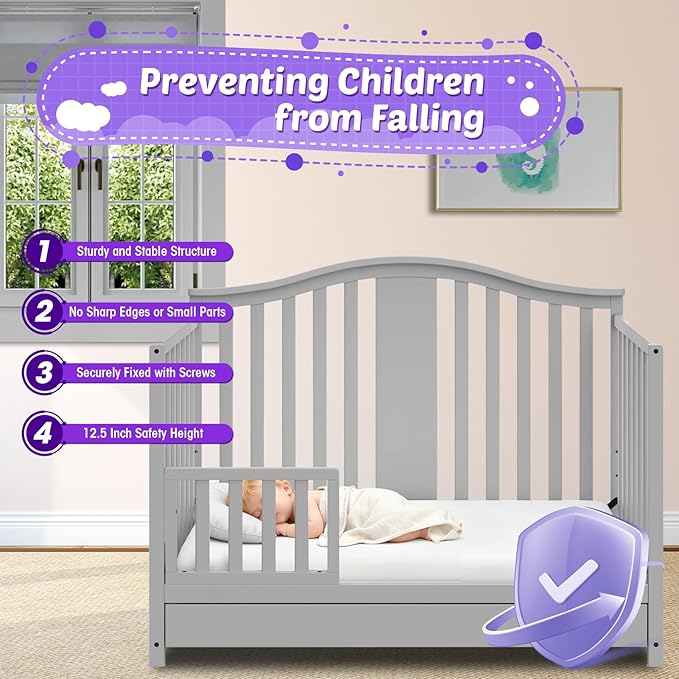 Salcod Toddler Safe Guardrail Compatible with Storkcraft and Graco Crib Conversion - CPSC Certified, Crib Rail for Prevent Toddler from Rolling Off The Bed, Gray