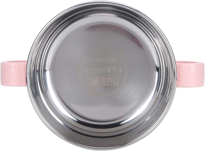 Zerodis 304 Stainless Steel Toddler Bowl with Double Layer Heat Insulation, Cartoon Design, Lid and Handles - Feeding Tableware