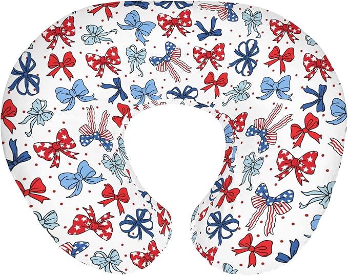 American Flag Bows Stars Baby Nursing Pillow Covers for Boy Girl Patriotic Ribbons Nursing Slipcovers for Breastfeeding Pillows Cute 4th of July Bows Soft Stretchy Removable Cover for Newborn Infant