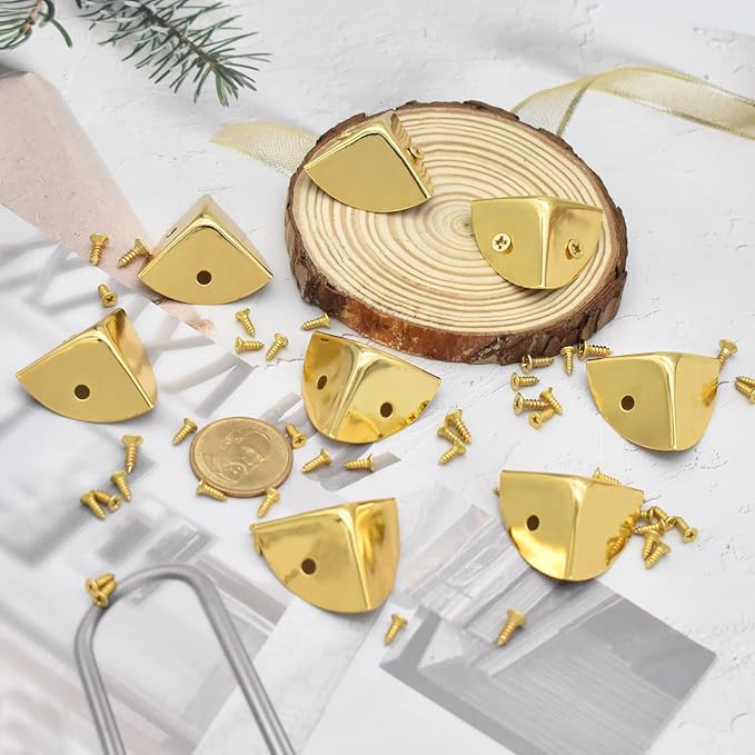 Vintage Box Cabinet Corner Protection-Triangle Box Table Cabinet Corner with Screws Decorative Wood Box Edge Cover Safety Guard Furniture Corner Protector Bumpers (Gold-30mm-12pcs)