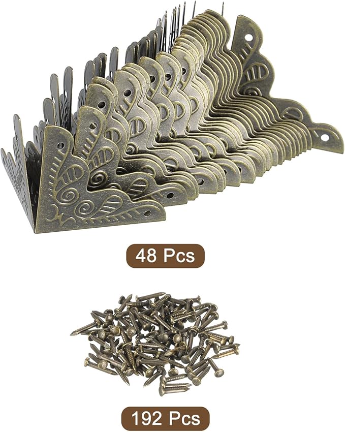 uxcell 48 Pcs Metal Box Corner Protectors 1"x1" Corner Protectors Decorative with Mounting Screws for Storage Box Cabinets Wooden Chest, Bronze