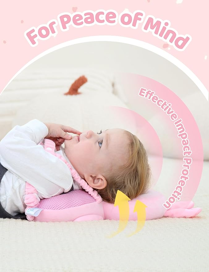 JunNeng Baby Head Protector Backpack with Squeaker，Toddler Head Safety Protection Cushion, Pink Bunny