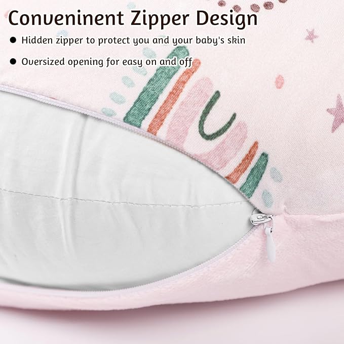 Nursing Pillow Cover 1 Pack, Removable Nursing Pillow Cover for Breastfeeding Pillows, Super Soft Comfortable Slipcover for Boy and Girls, Pink & Rainbow