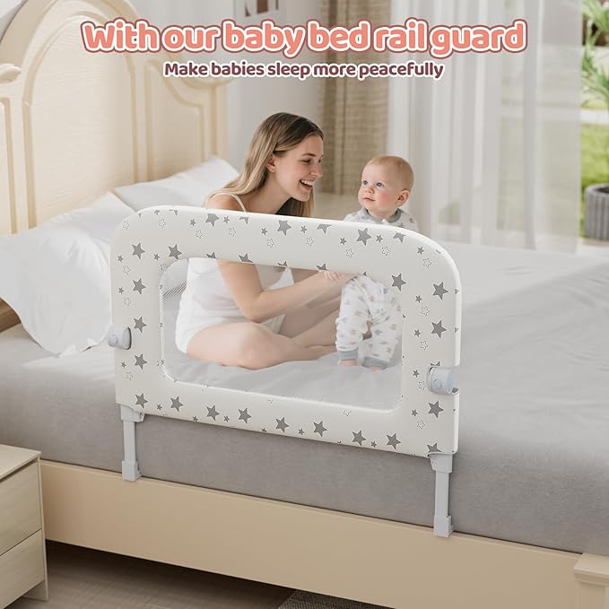 Bed Rail for Toddlers: 32" Foldable Toddler Bed Rails Bed Safety Rail, Height Adjustable Baby Bed Rail Guard for Crib Twin, Full, Queen Bunk Size Bed, Portable Bed Railing for Baby