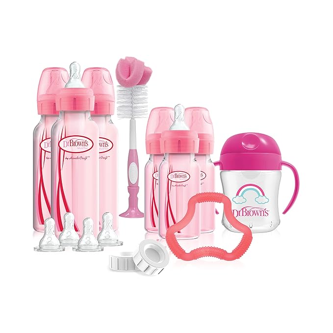 Dr. Brown's Natural Flow Anti-Colic Options+ Special Edition Pink Baby Bottle Gift Set & Folding Baby Bottle Drying Rack for Easy Storage, Dry Nipples, Pacifiers and Other Baby Essentials, BPA-Free