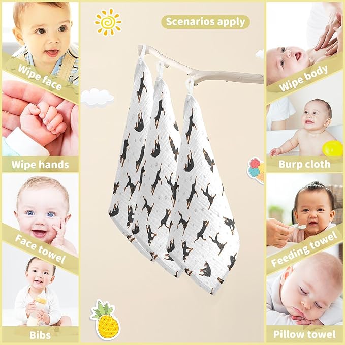 vvfelixl Baby Cotton Washcloths Exercises Doberman Dog Infants Bath Towel for Unisex Puppy Face Towels for Newborn, Natural Baby Wipes Delicate Skin, 11.8 X 11.8 inch, one sizex5