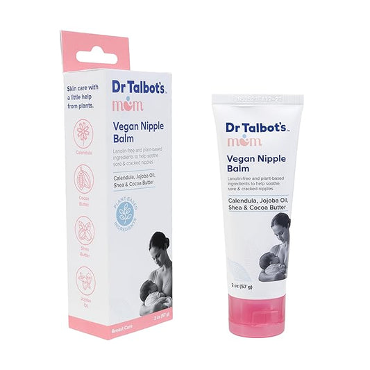 Dr. Talbot's Mom Vegan Nipple Balm for Breastfeeding Mothers - 2 oz - Lanolin-Free, Plant-Based Nipple Cream - Made with Calendula, Jojoba Oil, Shea & Cocoa Butter - Soothing Care for Nursing Moms