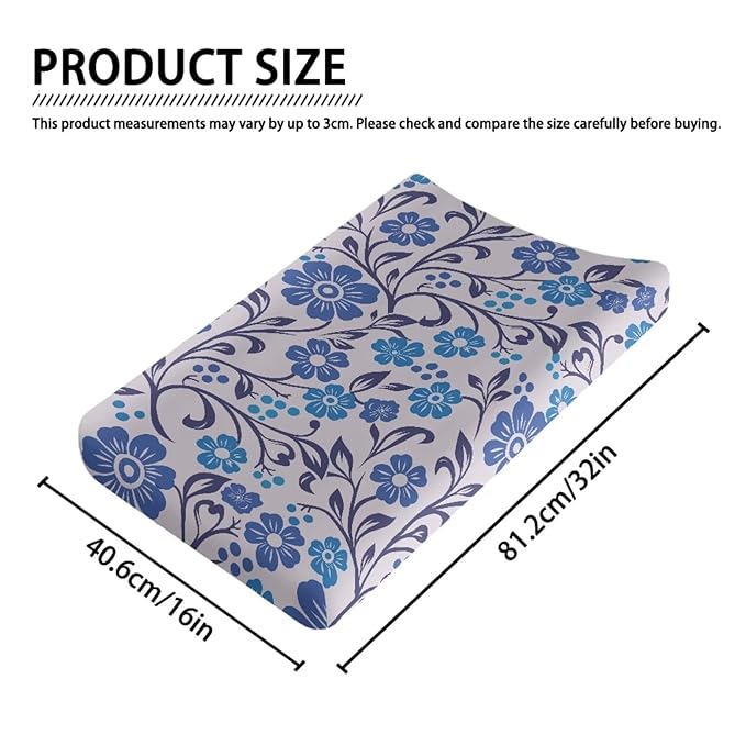 Blue Flower Print Changing Pad Cover for Baby Girls Boys Comfort Diaper Change Table Pad Covers Soft Changing Pad Sheets