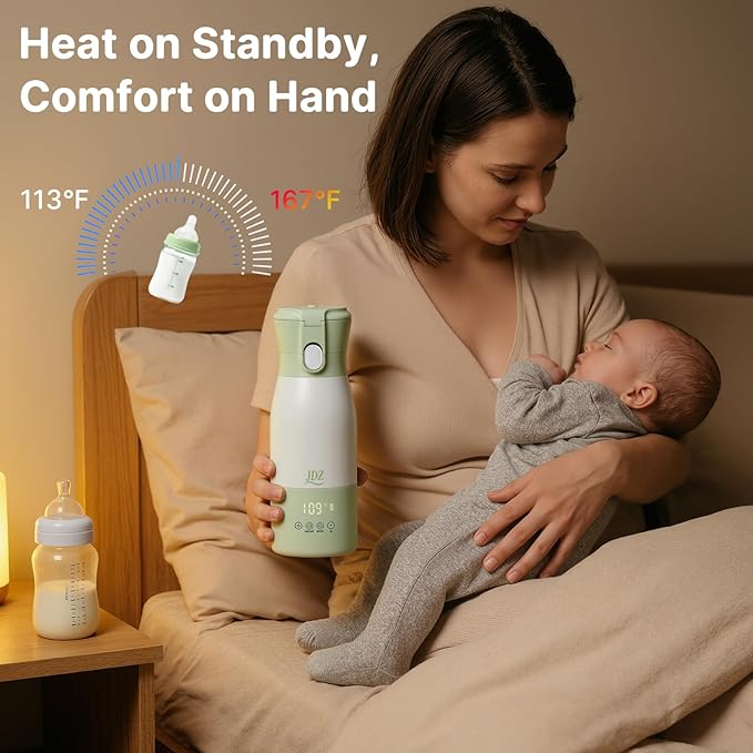 Portable Baby Bottle Warmer, 16000mAh Rechargeable Travel Milk Warmer with 7 Temp Settings, 316 Stainless Steel Fast Heating Leak-Proof Bottle Warmer for Breastmilk & Formula, Night Feeds & On the Go