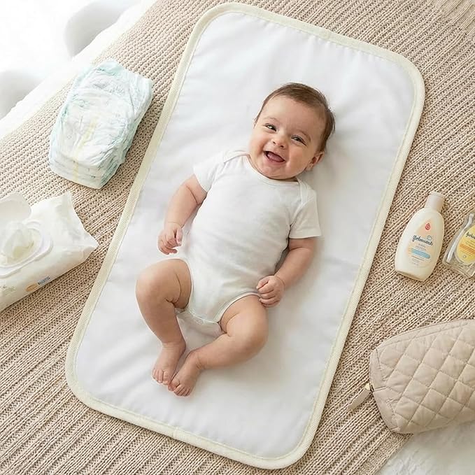 Portable Diaper Changing Pad for Baby - Waterproof Compact Changing Mat with Wrist Strap - Wipeable Travel Changing Pad for Diaper Bag - Gifts for Baby Shower by PHOEBUS BABY(Ivory Fox)