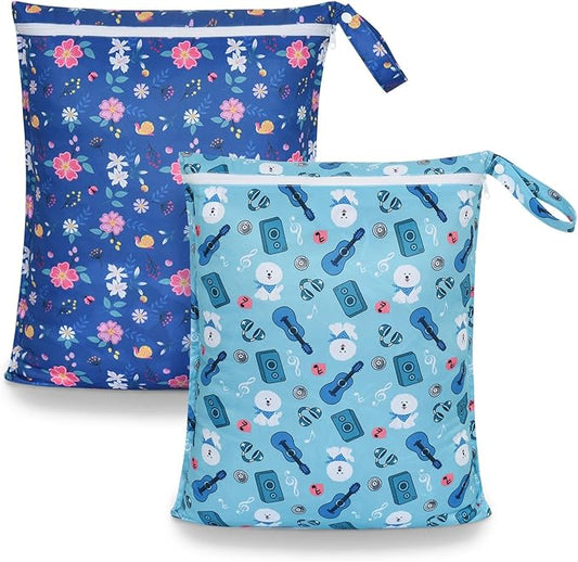 OTraki 2Pcs Waterproof Wet Dry Bags 16x20 inch Wet Bag for Beach, Gym, Yoga, Daycare With Zippered & Handle Wet Clothes Storage Bag Drying do not exceed 176℉(Flower Guitar Pattern)