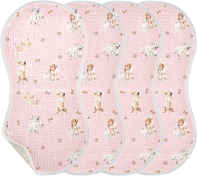 vvfelixl Burp Cloths Golden Retriever for Baby Boy Girls Baby Washcloths Burp Rags 1 Pack Pink