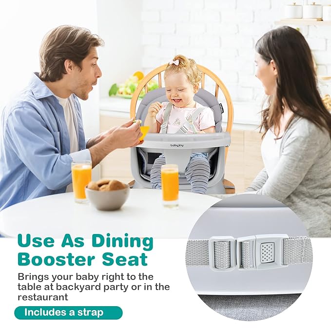 HOMGX Baby High Chair, 8-in-1 Convertible High Chair w/Removable Tray & Safety Harness, Infant Dining Booster Seat, Building Block Table & Chair Set, Highchair for Babies and Toddlers (Grey)