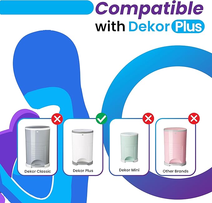 ECO-REFILLS Diaper Pail Refills - Fits Dekor PLUS Extra Thick, Powerful Odor Elimination & Fresh Powder Scent | Easy to Replace and Dispose of Diaper Bag 5 Count (Pack of 1)