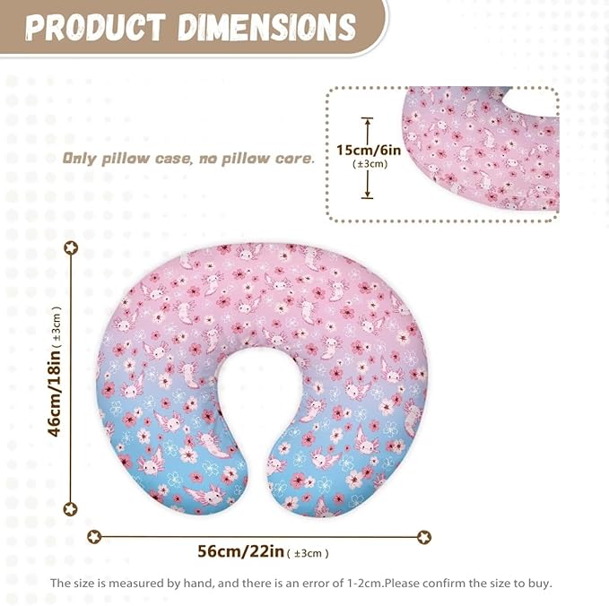 Pink Axolotl Feeding Pillow Cover Breastfeeding Pillow Covers for Breastfeeding Mom Soft Nursing Pillow Case Skin-Friendly U-Shaped Hidden Zipper Design