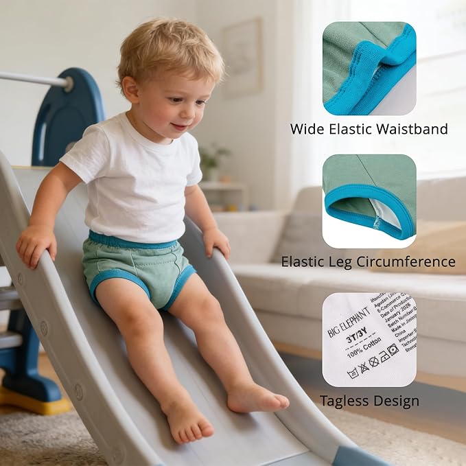 BIG ELEPHANT Potty Training Underwear, 100% Cotton Absorbent Unisex Toddler Pee Pants for Boys Girls