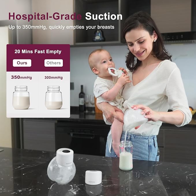 Wearable Breast Pump S12, Electric DoublePump Hands-Free Breastfeeding Pump, 9 Adjustable Suction Levels, Portable Low Noise Hospital-Grade Breast Pump with Carrying Bag, 24mm, 2 Pack (white)