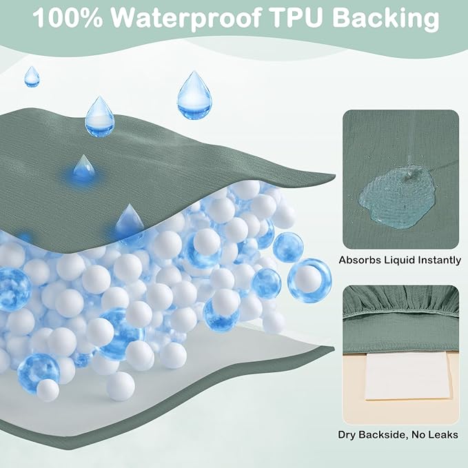 Basumee Muslin Changing Pad Cover Waterproof 2 Pack Baby Changing Table Covers for Boys and Girls Soft Breathable Nursery Diaper Change Table Cover Pad Fits 32"x16", Green Dinosaur