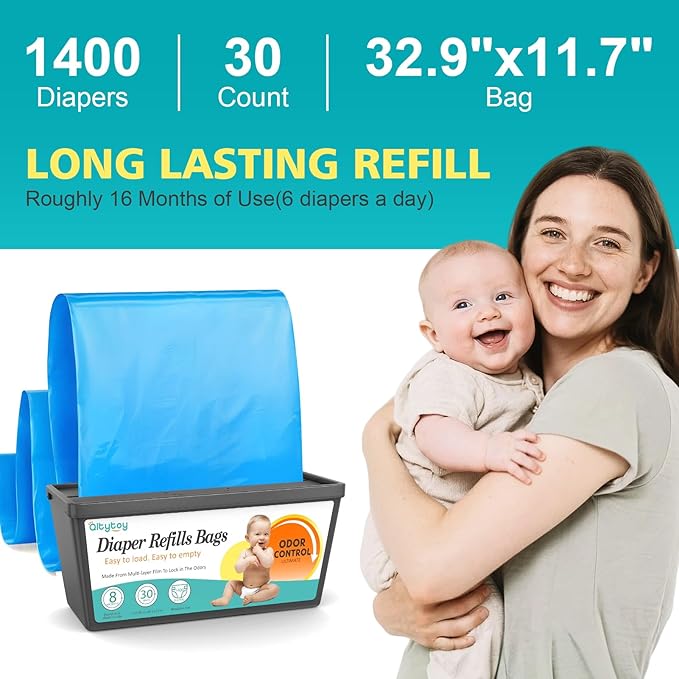 Diaper Pail Refill Bags Compatible with Diaper Genie Easy Roll Signature & Platinum Pails,4-Pack (120 Bags)